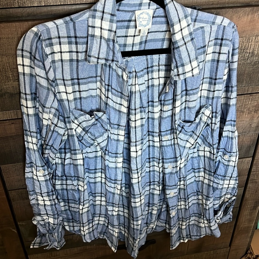 Lightweight Blue Plaid Button-Down, Size L